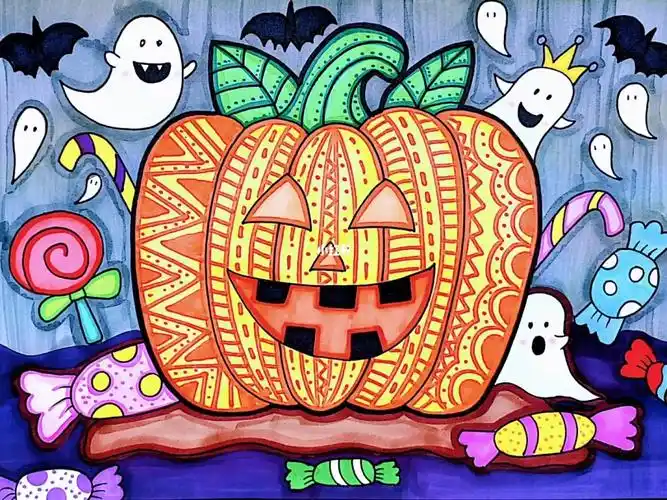 万圣节主题画万圣节儿童画南瓜灯简笔画