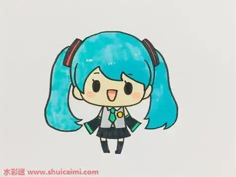 卡通动漫初音全身简笔画详细教程