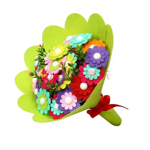 幼儿园儿童教师节纽扣花束手工制作diy材料包 粘贴扣子画 花束迎春花