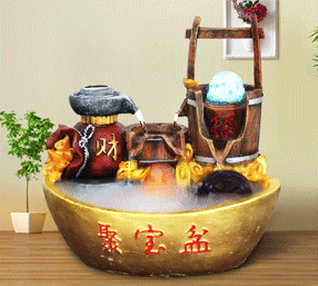 聚宝盆一桶金八方来财开业礼品 风水轮流水树脂工艺创意摆件18-31