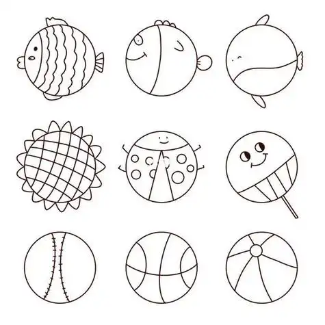 《河马头部画法》幼儿简笔画圆形步骤图解白色圆点图案叶子简笔画圆形