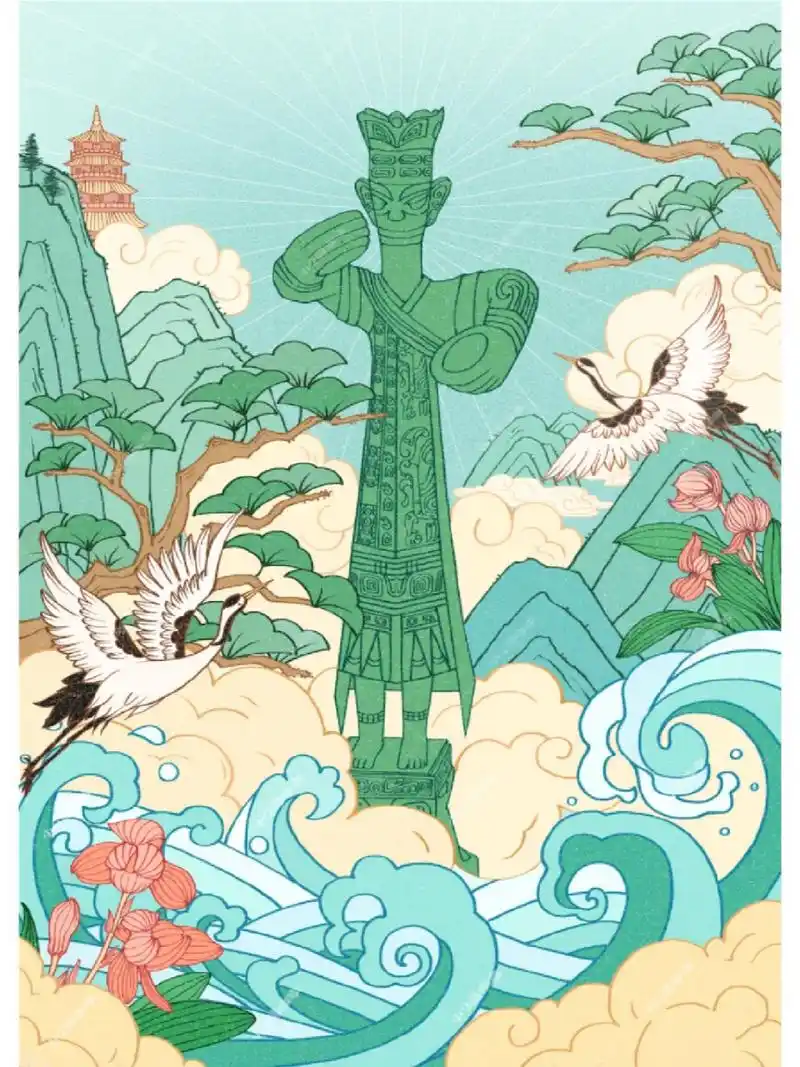 国风系列 · 原创手绘三星堆青铜立人插画 很喜欢三星堆诶～ 虽然离着