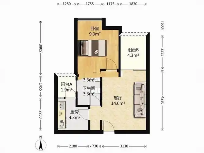 北麓国际城二手房房价60万户型1室1厅1卫房源 - 到家了网