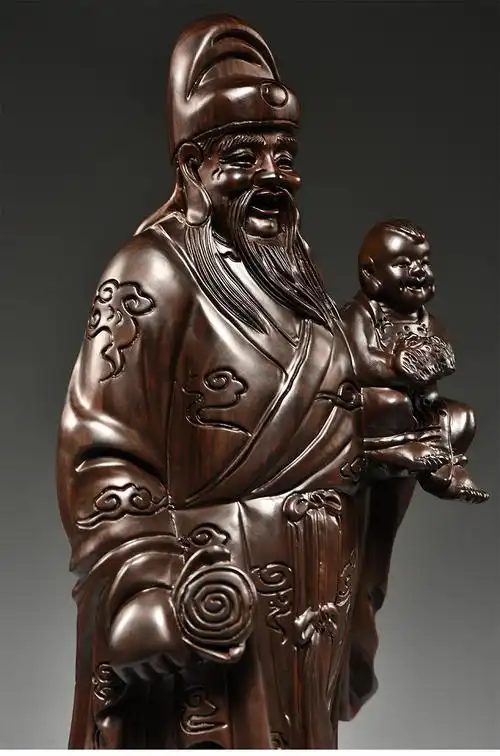 杞记木雕福禄寿像摆件实木质福禄寿三艺品送老人贺寿祝寿礼品精雕