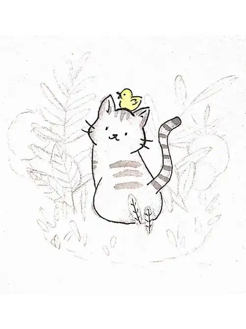 自学水彩简单的小清新插画附线稿过程图