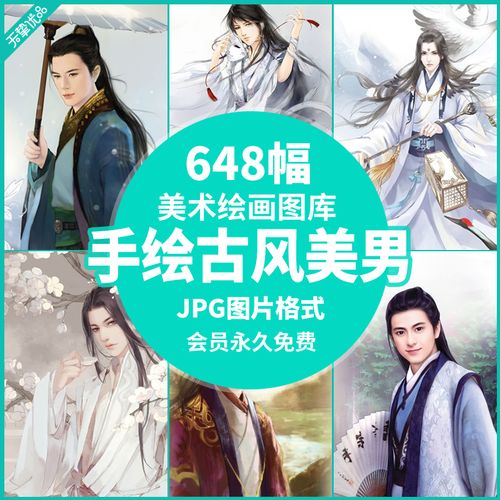手绘古风美男插画唯美水彩时尚男子传统古典武侠人物绘画头像素材