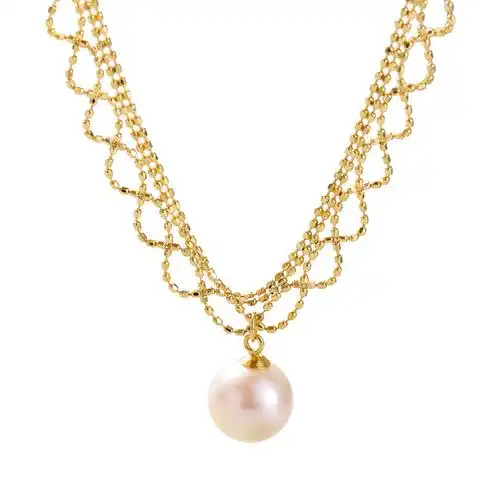 碧色bestser蕾丝珍珠项链18k黄金镶嵌akoya天然海水白珍珠吊坠女