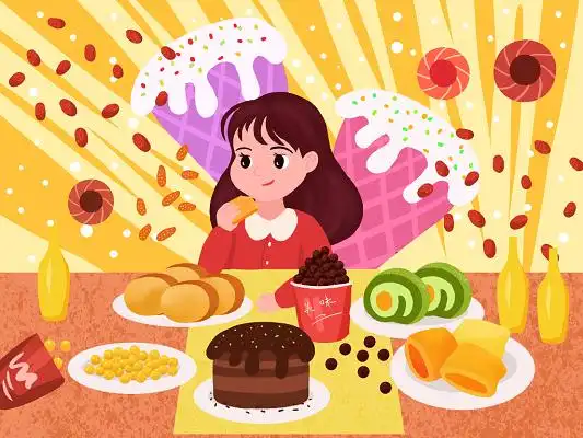 卡通手绘小清新扁平化吃货插画