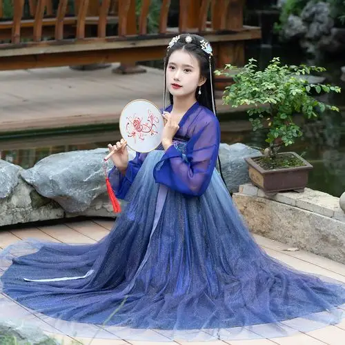 汉服星空系列紫色齐胸襦裙六米摆套装