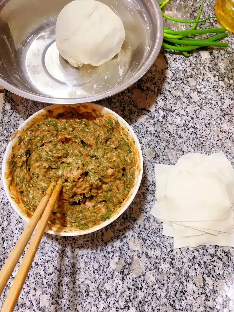 包点虾仁荠菜馄饨给俩孩子吃