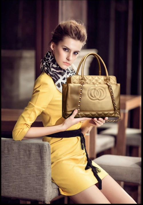 小香风欧美手提包大包气质时尚女包2015秋款潮流女士单肩包链条包-t