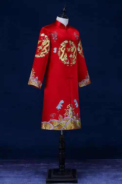 京选潮流秀禾服秀禾服男装新郎中长款敬酒服结婚礼服刺绣龙凤褂中式
