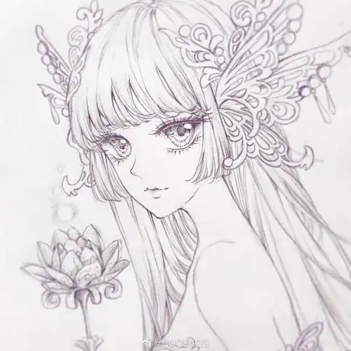 人物黑白动漫素材插画绘画线稿手绘女生男生长发短发转载