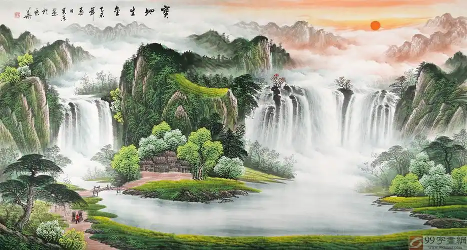 【已售】吴东六尺聚宝盆山水画《宝地生金》