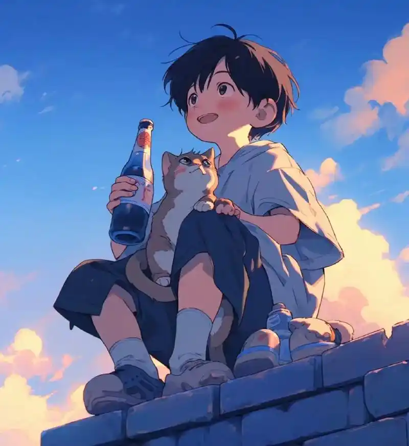 愈系男头,蓝色系,治愈系, 关键词:a cute