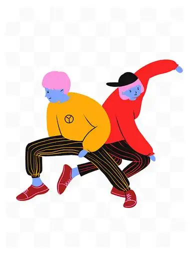 手绘卡通矢量扁平情人节情侣跳舞街舞