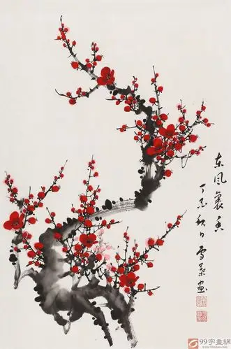 何华贤 四尺三开写意梅花国画《东风裹香》 - 梅花图 - 99字画网