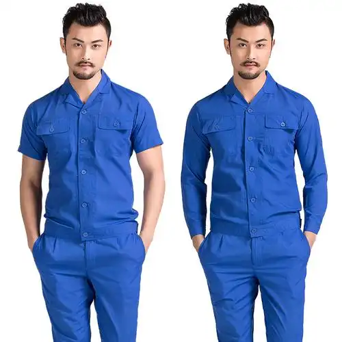 夏季工作服套装男长袖短袖薄款上衣工装夏天劳保服工地耐磨蓝色