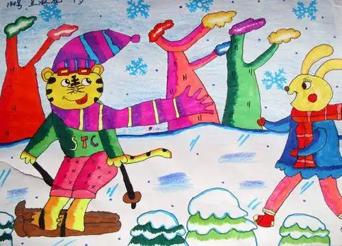 雪地里的小伙伴/少儿绘画作品/儿童画/网络美术馆_中国少儿美术教育网