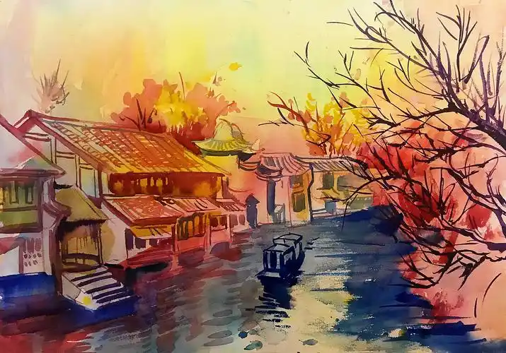 水乡古镇|纯艺术|绘画|黑哥画点啥 - 原创作品 - 站酷 (zcool)