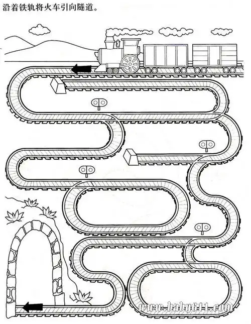 沿着铁轨将火车引向隧道