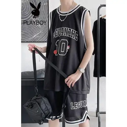 花花公子男士篮球服背心套装夏季薄款宽松冰丝无袖短裤一套跑步潮