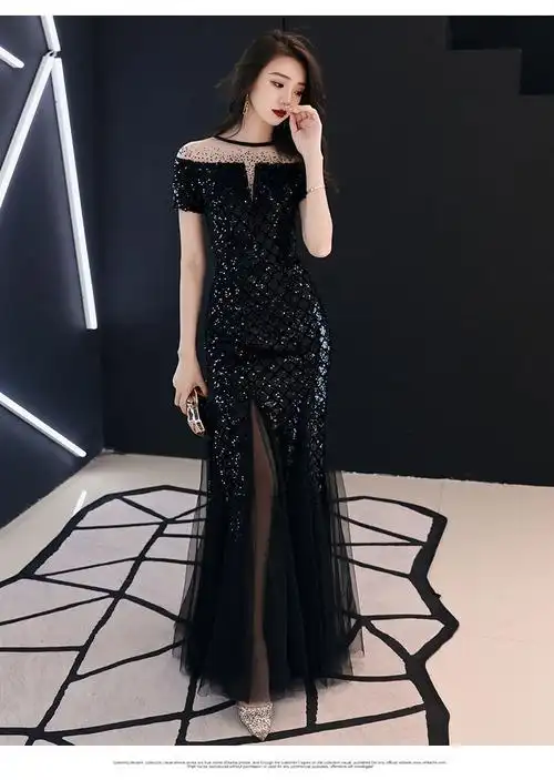 富贵鸟鱼尾礼服2021年新款优雅气质高端大气名媛宴会晚女年会高贵黑色