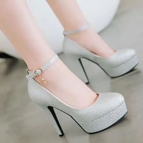 2018春季新款单鞋女一字带高跟鞋细跟圆头防水台大码女鞋子潮夜店