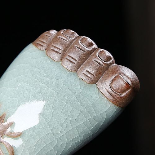 精美知足常乐哥窑小脚丫创意茶宠开片摆件可养个性陶瓷茶台好茶宠