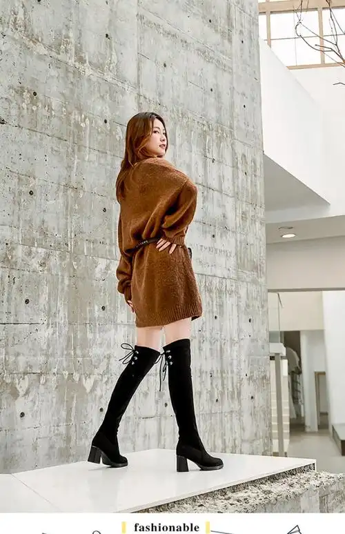 靴】红蜻蜓同款过膝长靴女士2021年新款秋冬季高跟弹力瘦瘦靴子小个子