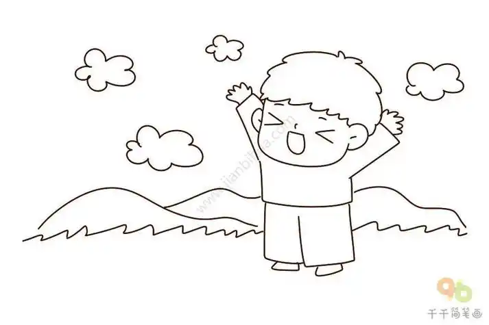 成长的快乐外出游玩的小男孩简笔画男孩简笔画