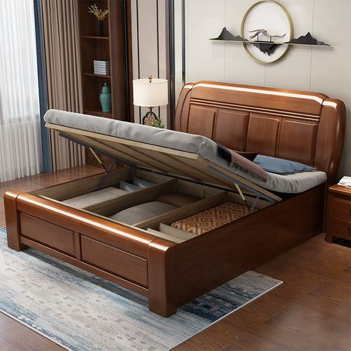 顺然木韵中式全实木床18米15主卧室家用原木高箱储物双人大床