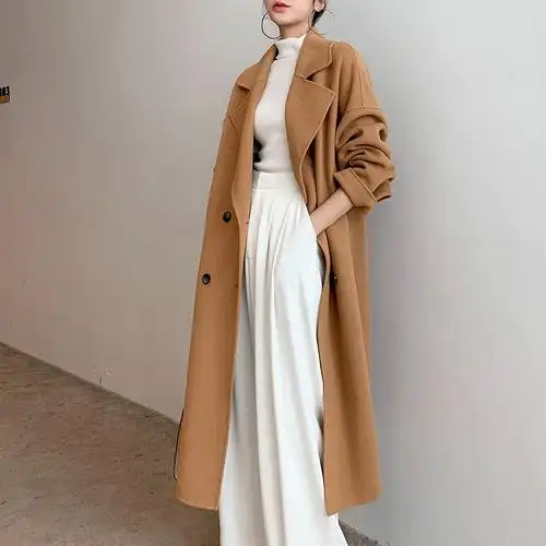 双面呢大衣女羊毛呢外套秋冬装廓版驼色无羊绒中长款韩版反季清仓