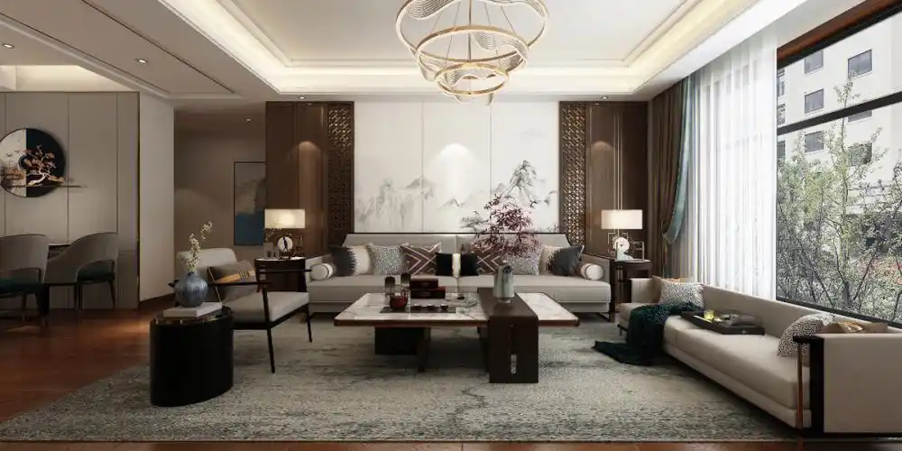 装修  #室内设计  #装修效果图小平层新中式效果图,胡桃木颜色看起来