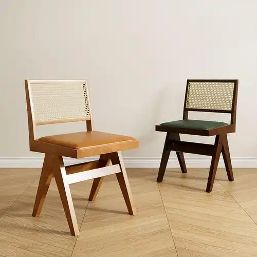 实木藤编椅子家用餐椅北欧简约休闲阳台办公扶手靠背椅昌迪加尔椅