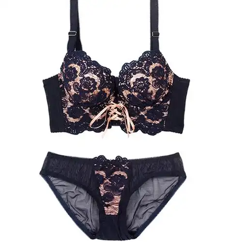 日系丰胸高档刺绣聚拢调整型系绑带女士内衣复古华丽时尚文胸套装