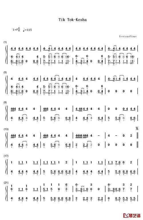 tik tok钢琴简谱-数字双手-kesha1