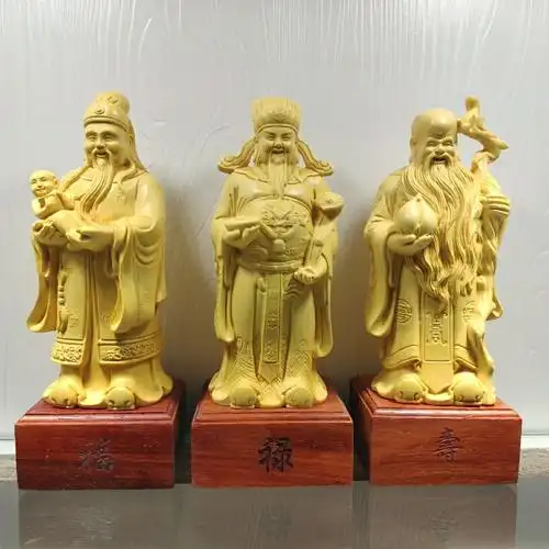 小叶黄杨木雕人物家居风水雕刻手工艺品佛像三星摆件福禄寿