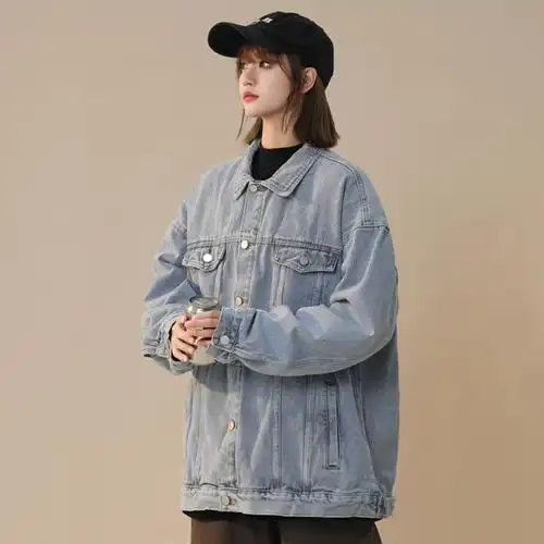 新款复古水洗牛仔夹克女外套潮流宽松上衣2024春秋季