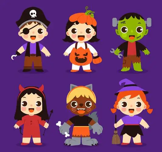 6款可爱万圣节儿童矢量素材_矢量人物_懒人图库