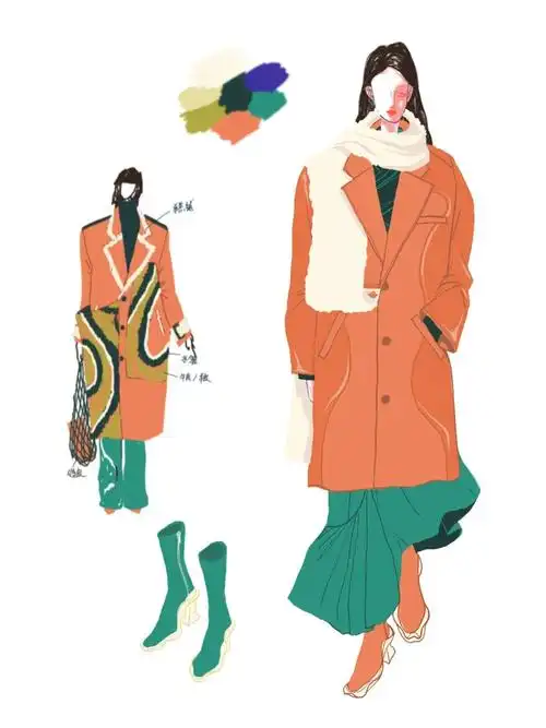 服装插画|热带色系时装画01