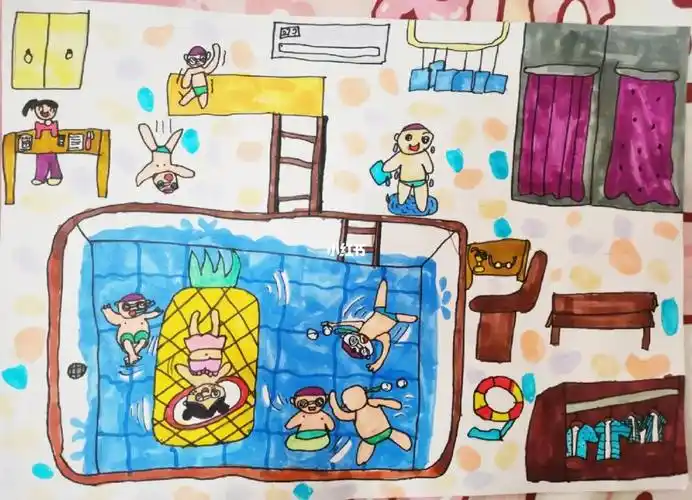 儿童马克笔画夏日泳泳池