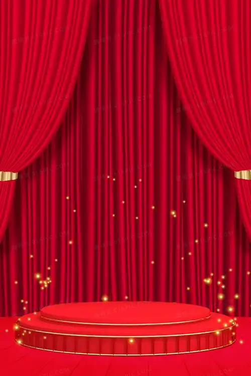 红色帷幕金光舞台文艺汇演演出背景