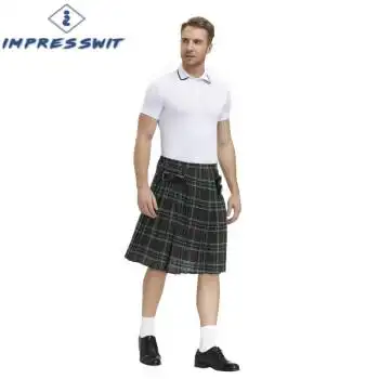 impresswit苏格兰裙子男士爱尔兰传统节日裙男装格纹百褶裙啤酒服个性