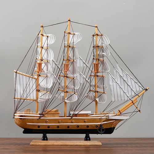 中式实木帆船居家玄关酒柜装饰品创意招财风水船模型摆件一帆风顺