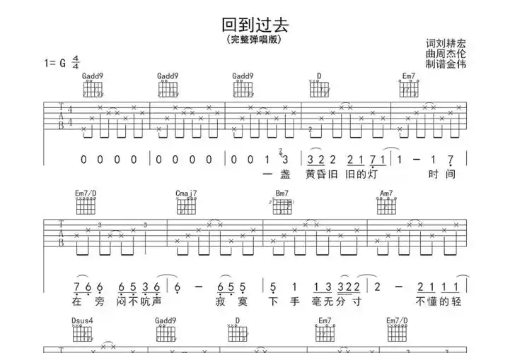 周杰伦《回到过去》吉他谱 专辑版