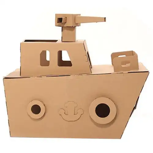 儿童纸箱拼装模型军舰潜水艇海军事纸板创意幼儿园白模填色