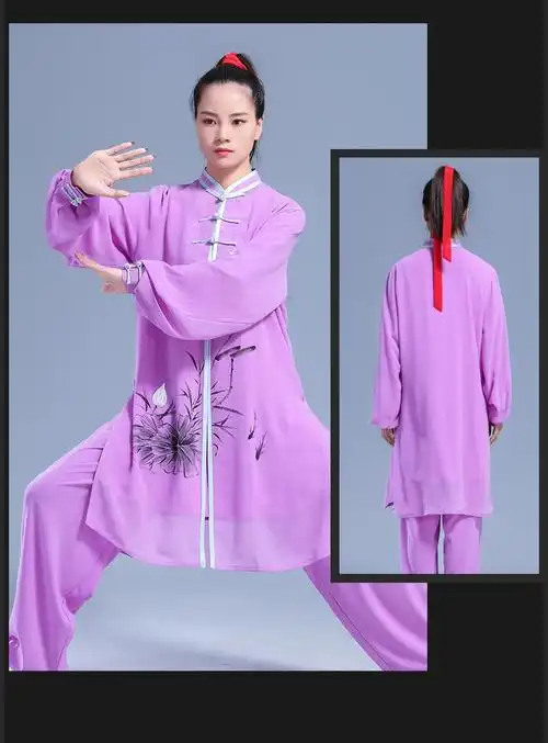云太极陈家沟2021年新款太极服女装高端飘逸春秋武术手绘三件套 紫色