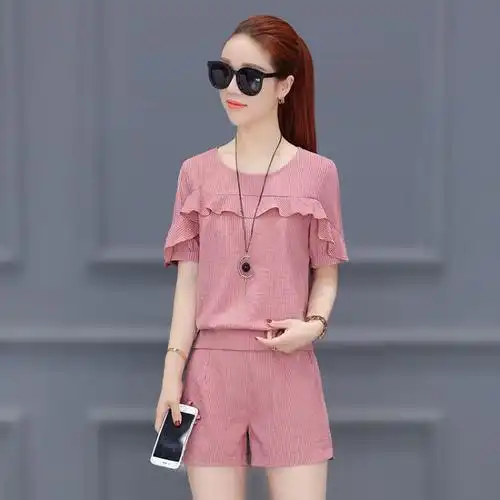 新款时尚套装休闲短裤两件套 粉色 s【图片 价格 品牌 评论】-京东