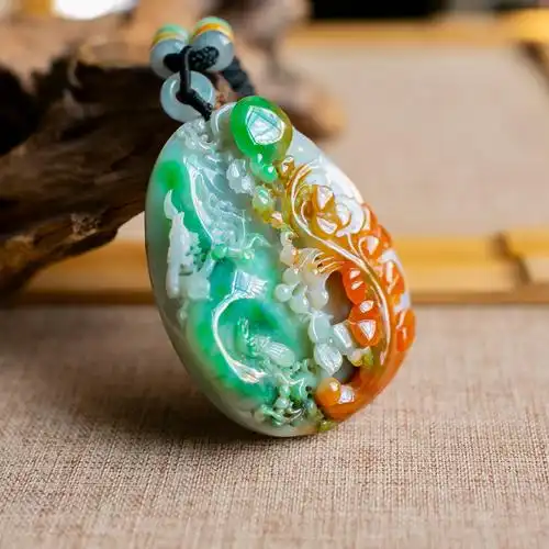 锦玉天然翡翠挂件花鸟俏色冰种xxf0740颈饰